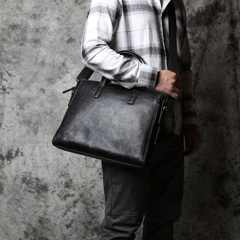 Sacoche ordinateur homme en cuir, 14 pouces, noir ou marron
