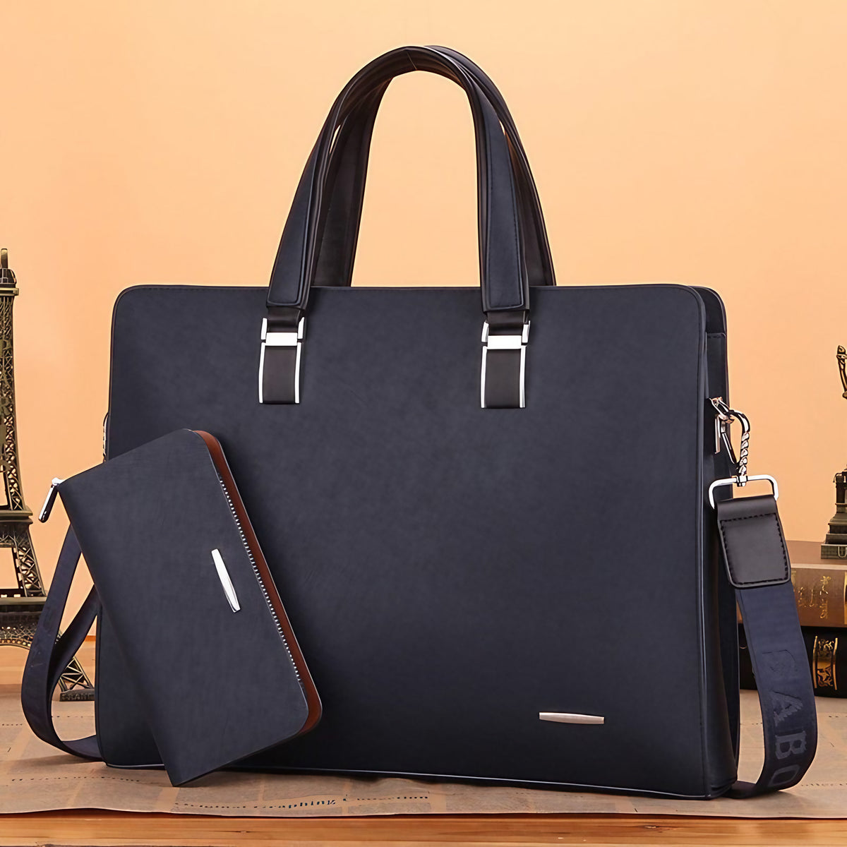 Sacoche ordinateur homme 15 pouces en similicuir, noir ou bleu