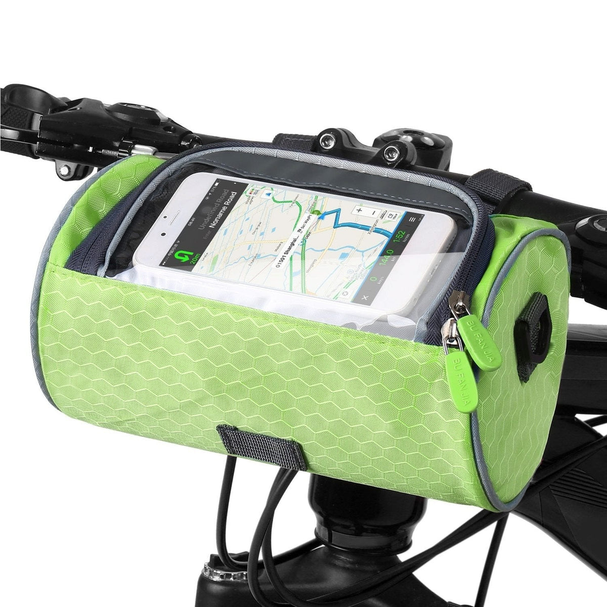 Sacoche de guidon vélo avec pochette tactile pour téléphone, vert