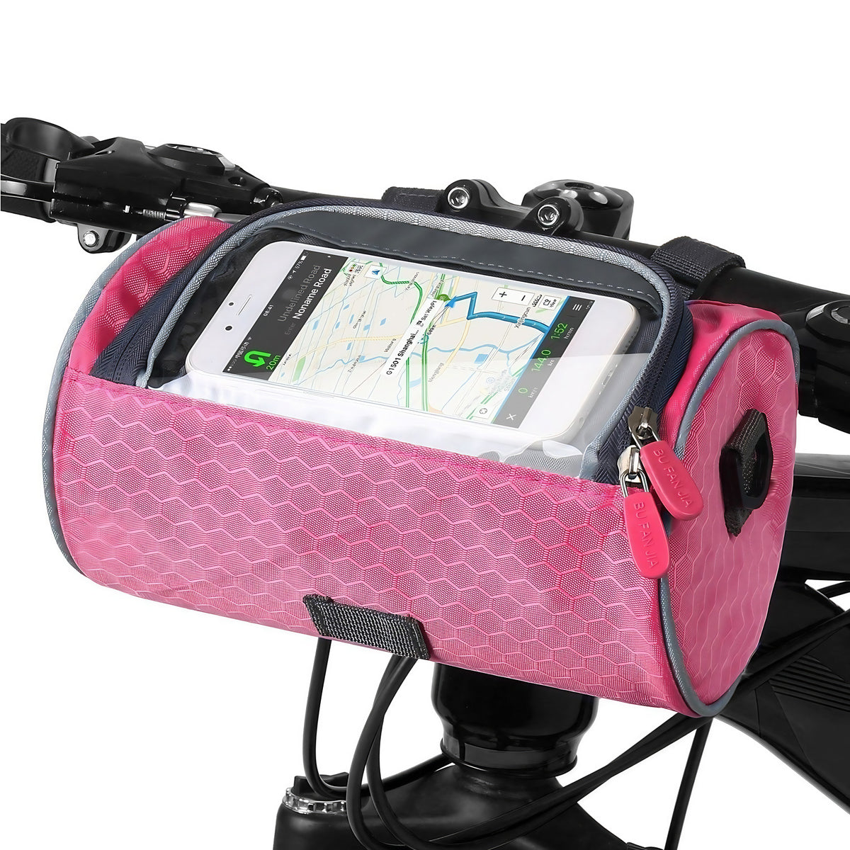 Sacoche de guidon vélo avec pochette tactile pour téléphone, rose