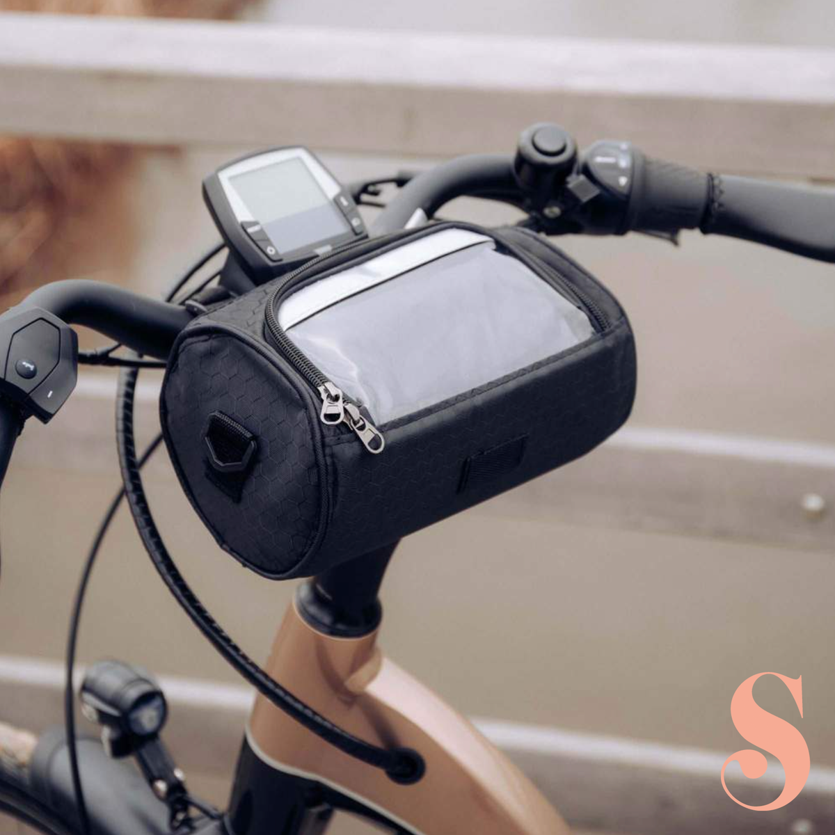 Sacoche de guidon vélo avec pochette tactile pour téléphone, noir