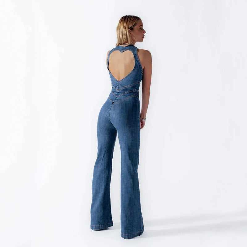 Salopette en denim femme à découpe en cœur, du XS au L