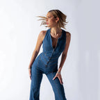 Salopette en denim femme à découpe en cœur, du XS au L