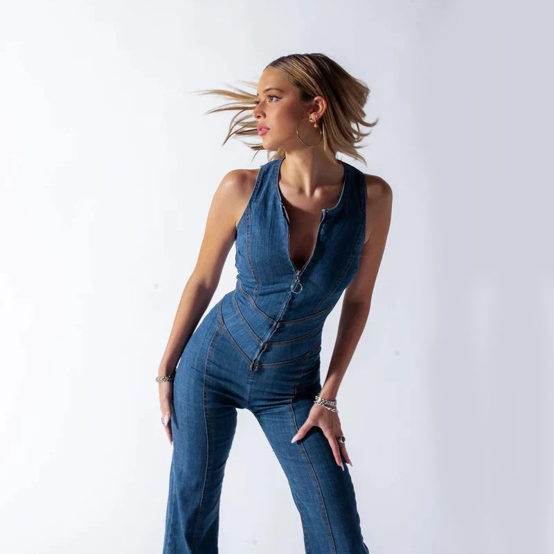 Salopette en denim femme à découpe en cœur, du XS au L