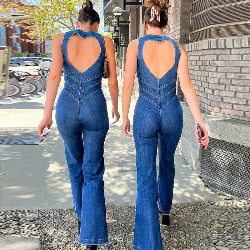 Salopette en denim femme à découpe en cœur, du XS au L