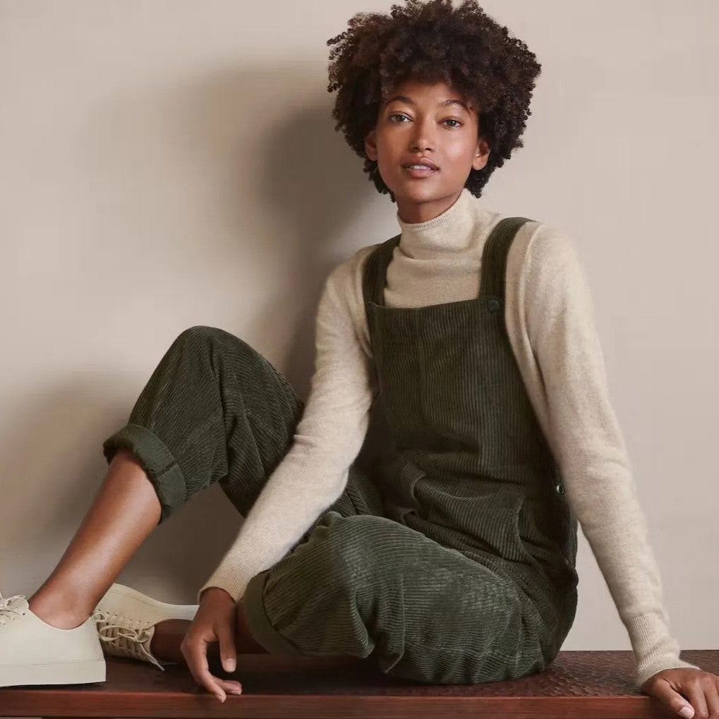 Salopette femme en velours côtelé, coupe oversize, bretelles réglables, vert