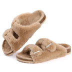 Sabots femme doublés peluche, semelle antidérapante, du 36 au 42, marron