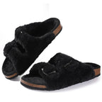 Sabots femme doublés peluche, semelle antidérapante, du 36 au 42, noir