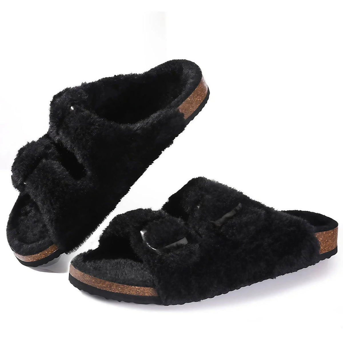 Sabots femme doublés peluche, semelle antidérapante, du 36 au 42, noir