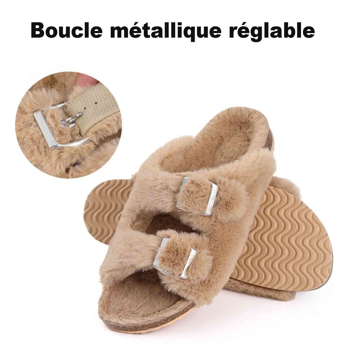 Sabots femme doublés peluche, semelle antidérapante, du 36 au 42