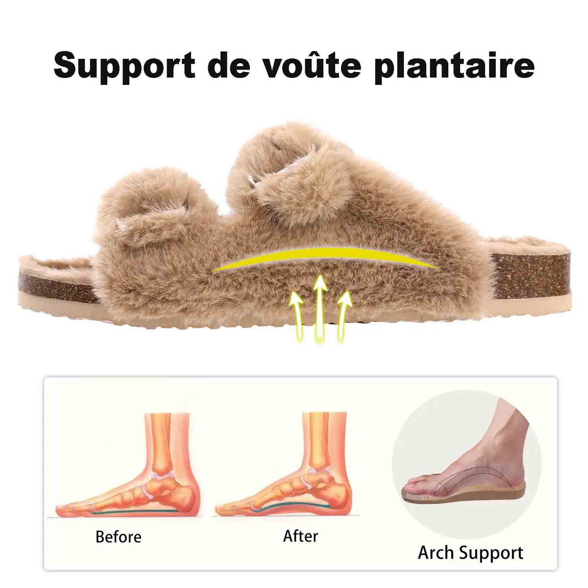 Sabots femme doublés peluche, semelle antidérapante, du 36 au 42
