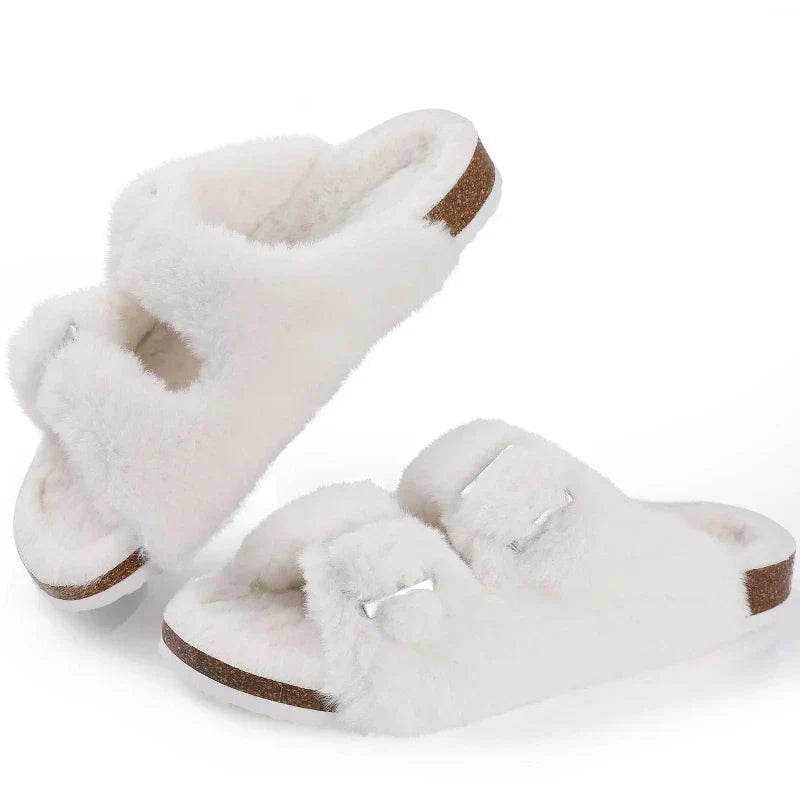 Sabots femme doublés peluche, semelle antidérapante, du 36 au 42, blanc