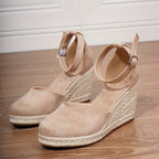 Espadrilles compensées femme, bout fermé, bride cheville à boucle