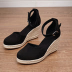 Espadrilles compensées femme, bout fermé, bride cheville à boucle
