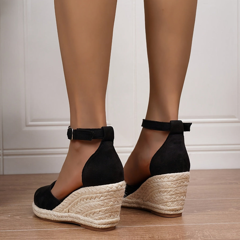 Espadrilles compensées femme, bout fermé, bride cheville à boucle