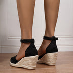 Espadrilles compensées femme, bout fermé, bride cheville à boucle