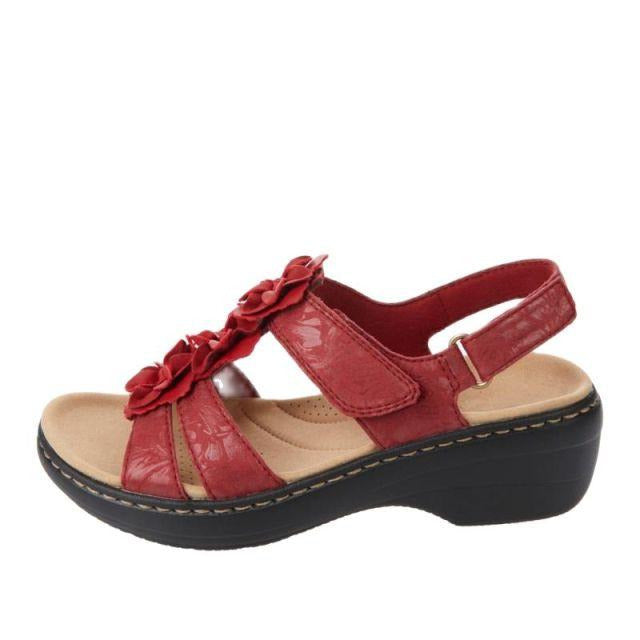 Sandales orthopédiques compensées femme, ouvertes, six coloris, rouge