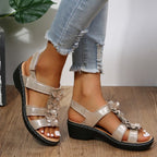Sandales orthopédiques compensées femme, ouvertes, six coloris, doré