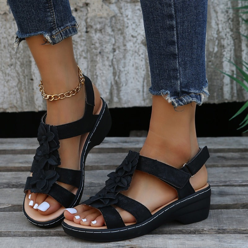 Sandales orthopédiques compensées femme, ouvertes, six coloris, noir