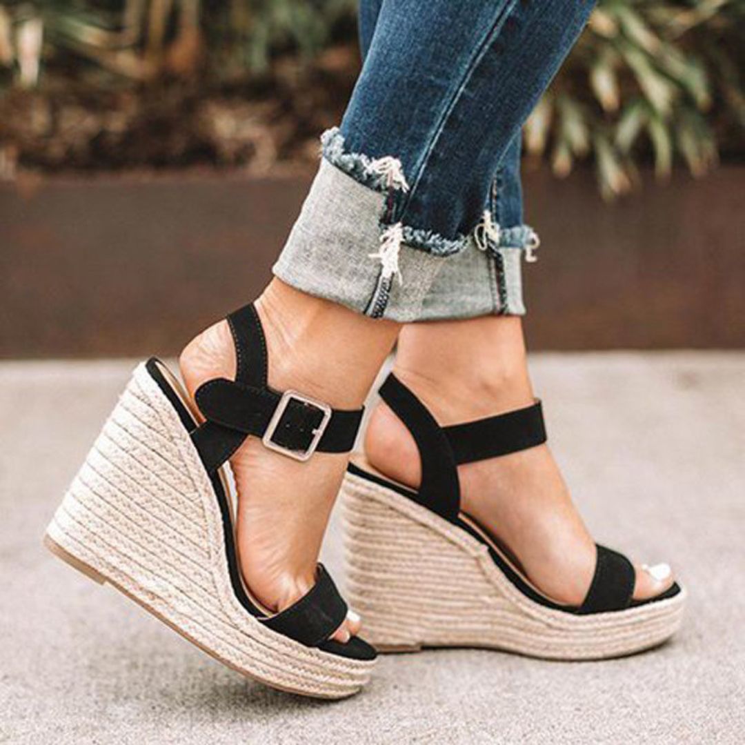 Sandales compensées femme, marron, noir ou argenté