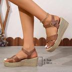 Sandales compensées femme à brides croisées et boucle, 36 à 41