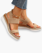 Sandales compensées femme à bride, cinq coloris, du 36 au 43, marron
