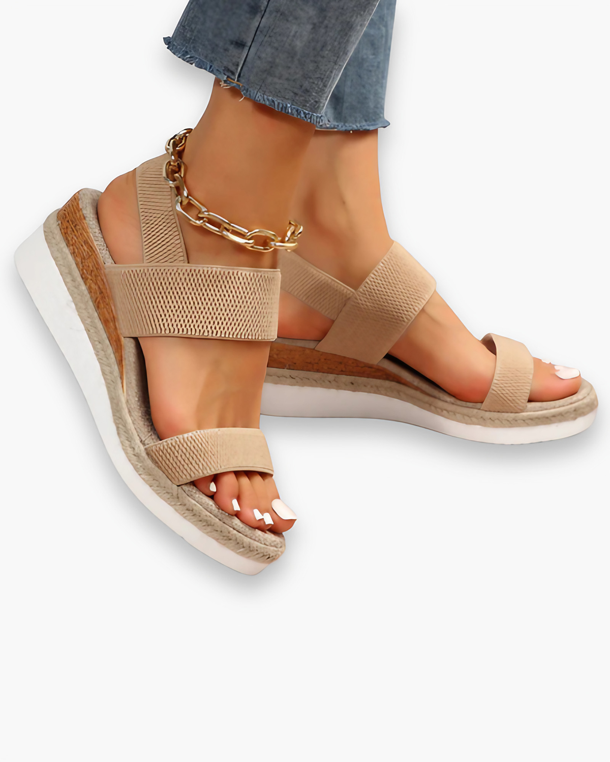 Sandales compensées femme à bride, cinq coloris, du 36 au 43, marron