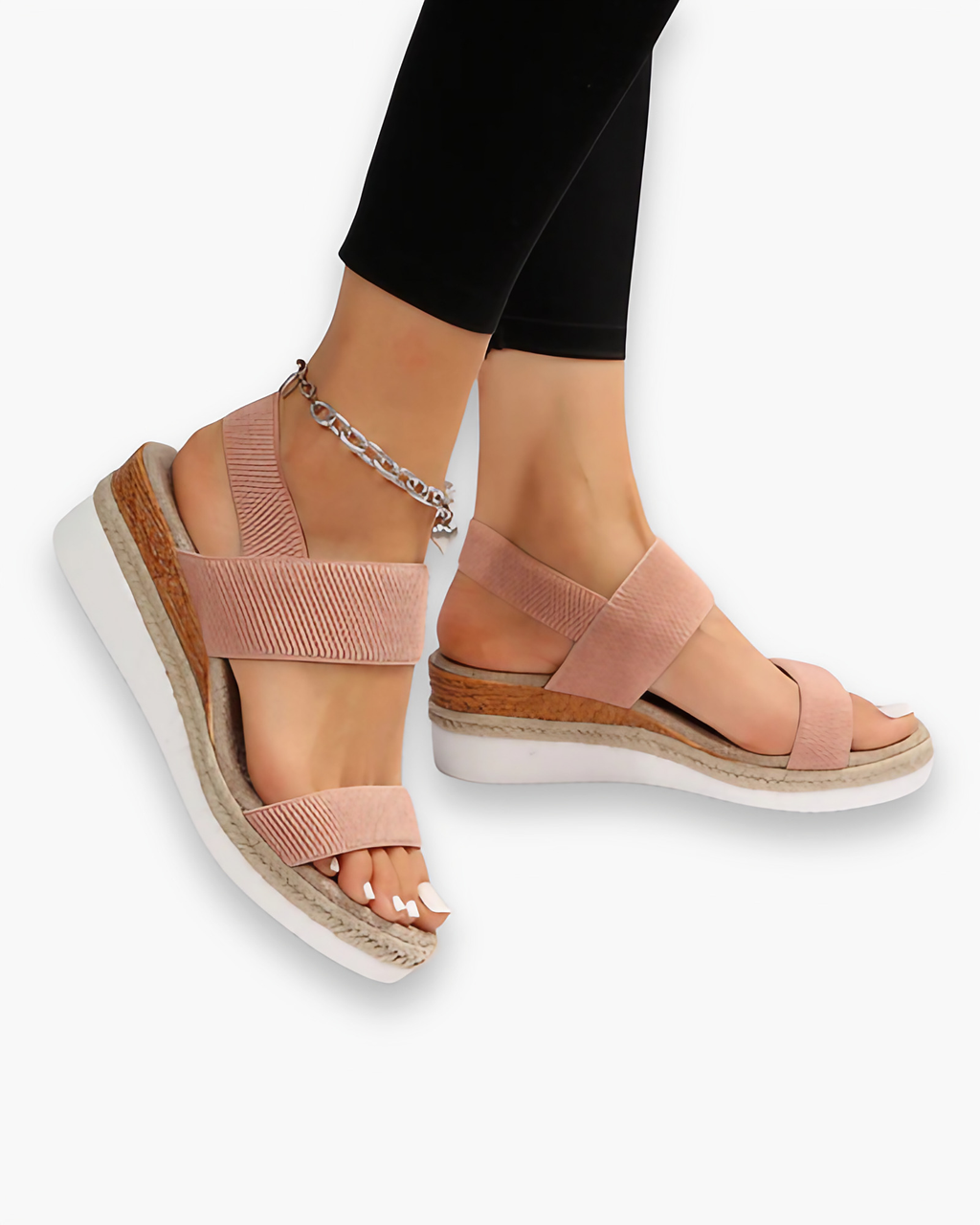 Sandales compensées femme à bride, cinq coloris, du 36 au 43, rose