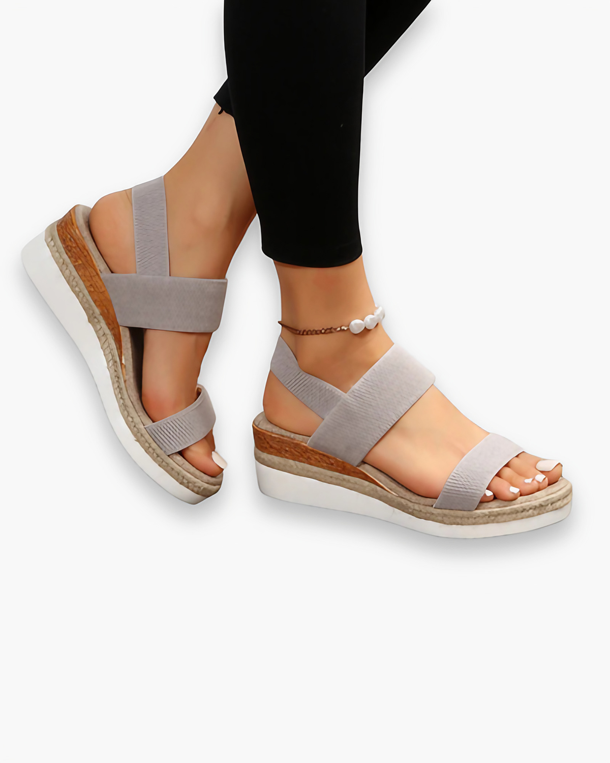 Sandales compensées femme à bride, cinq coloris, du 36 au 43, gris