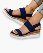 Sandales compensées femme à bride, cinq coloris, du 36 au 43, bleu