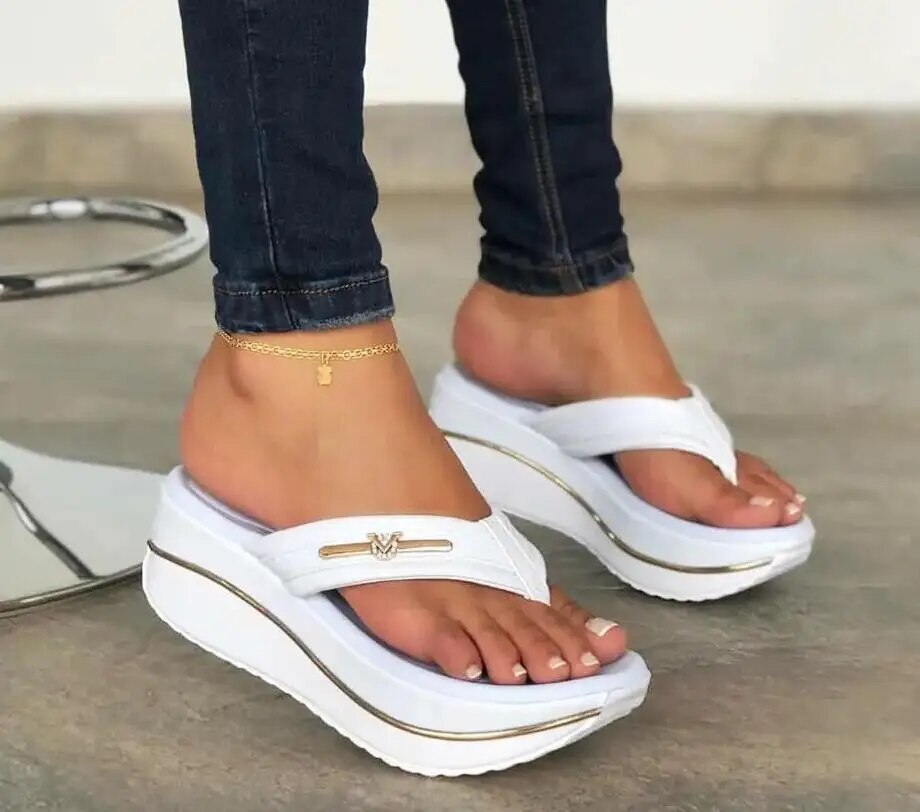 Sandales compensées femme, talon compensé, du 35 au 43, blanc