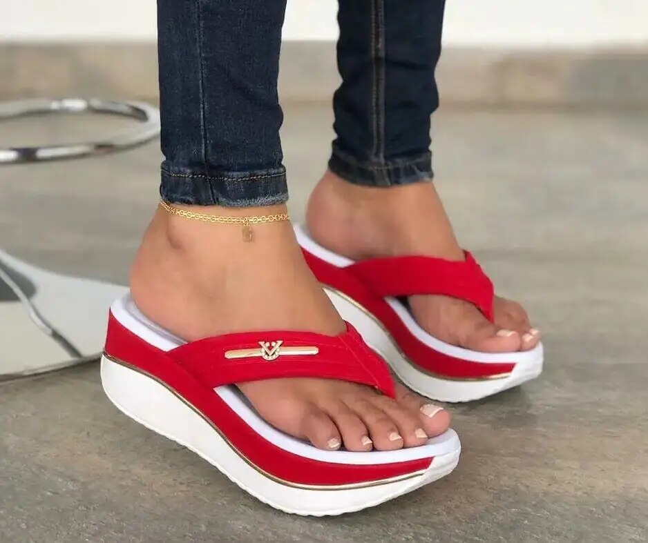 Sandales compensées femme, talon compensé, du 35 au 43, rouge
