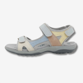 Sandales confort femme à scratch, semelle antidérapante, gris et bleu