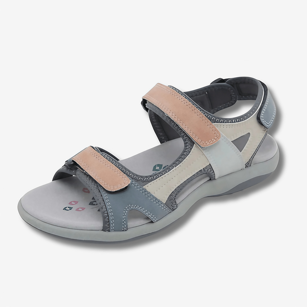 Sandales confort femme à scratch, semelle antidérapante, gris et orange