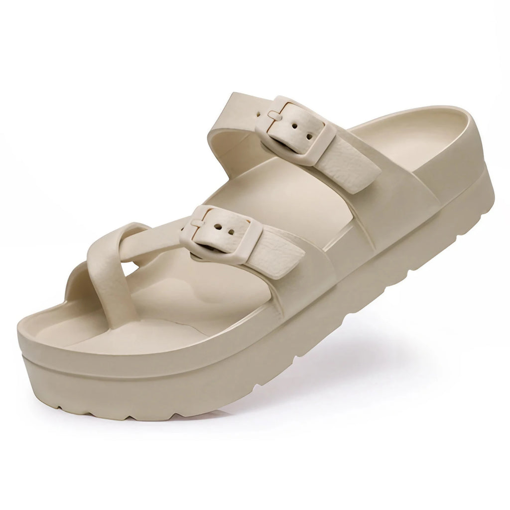 Sandales confort femme, semelle souple qui soutient la voûte, kaki