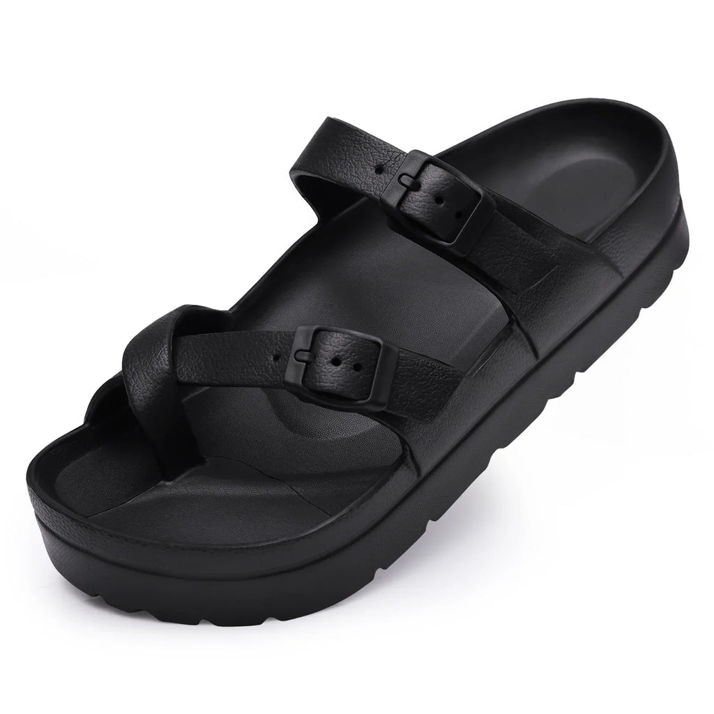 Sandales confort femme, semelle souple qui soutient la voûte, noir