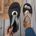 Sandales femme à boucle décorative, quatre coloris, 36 au 42, noir