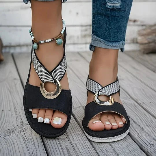 Sandales femme à boucle décorative, quatre coloris, 36 au 42