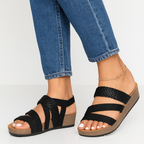 Sandales confortables femme à sangles réglables, semelle matelassée, noir
