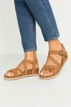 Sandales confortables femme à sangles réglables, semelle matelassée, marron