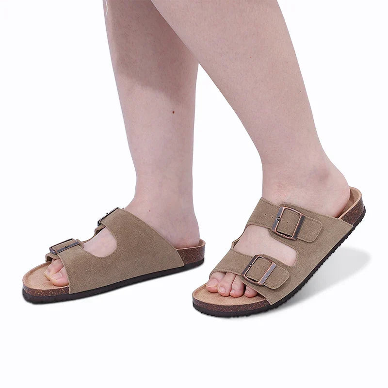 Sandales mixtes à double boucle, semelle avec maintien de la voûte