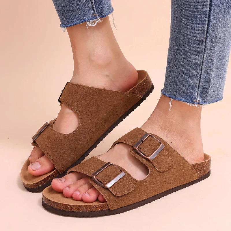 Sandales mixtes à double boucle, semelle avec maintien de la voûte