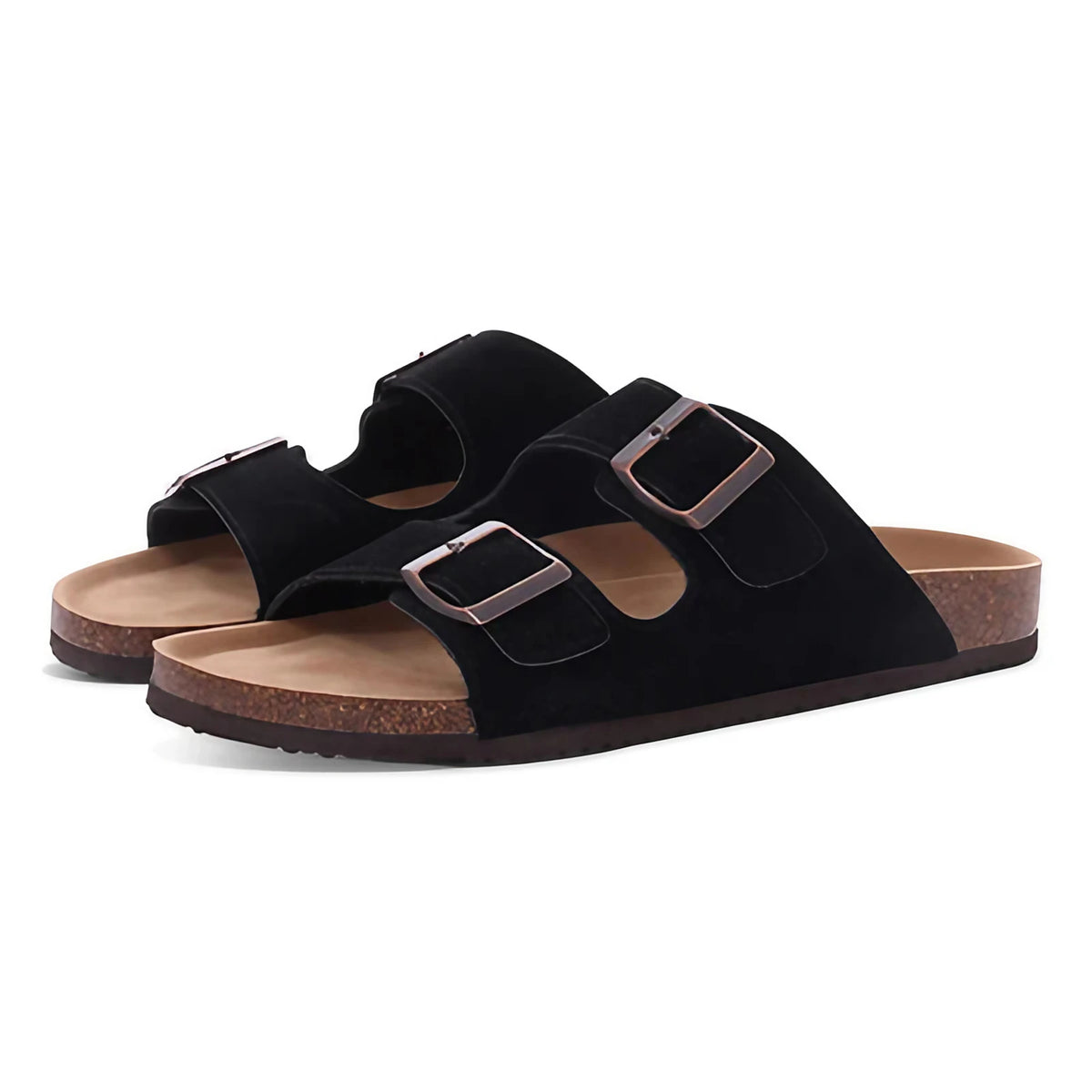 Sandales mixtes à double boucle, semelle avec maintien de la voûte, noir