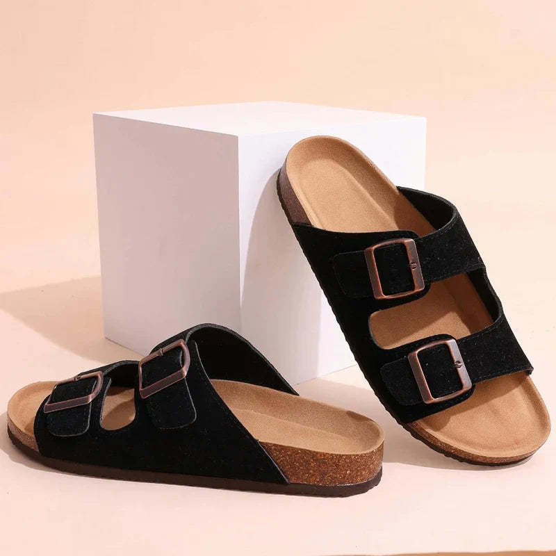 Sandales mixtes à double boucle, semelle avec maintien de la voûte