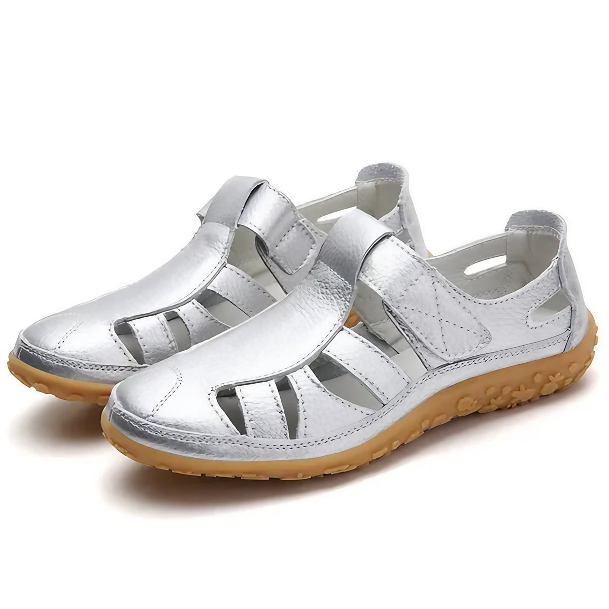 Sandales sport femme à scratch, semelle antidérapante, argenté