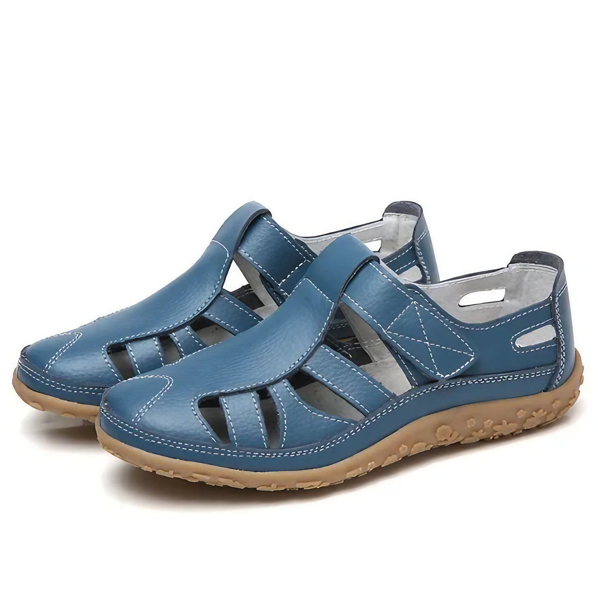 Sandales sport femme à scratch, semelle antidérapante, bleu
