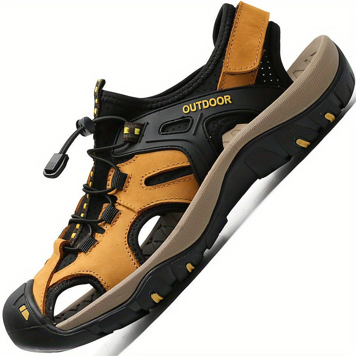 Sandales de randonnée homme à bout fermé, sangles réglables, jaune