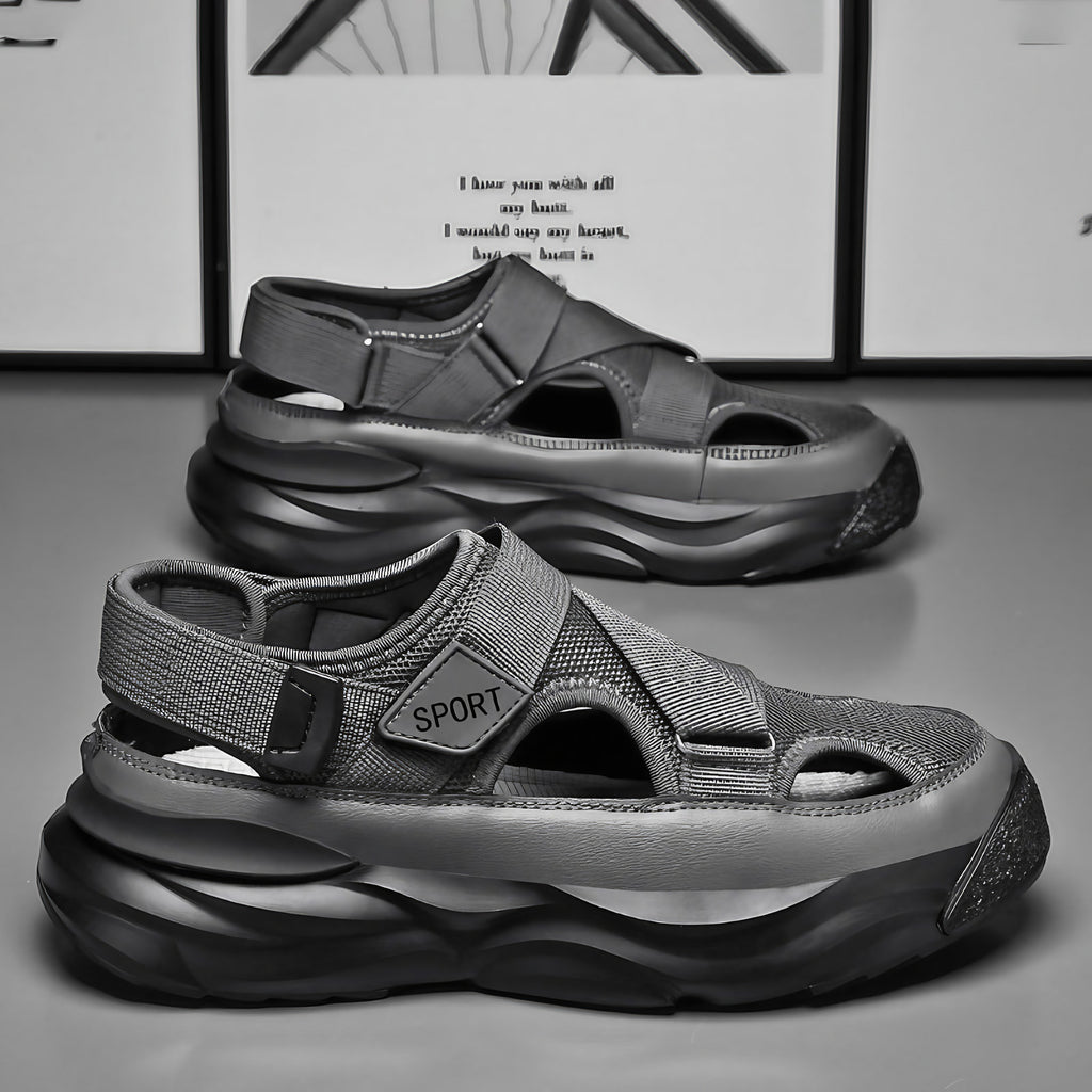 Sandales de sport homme à scratch, semelle épaisse, gris