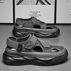 Sandales de sport homme à scratch, semelle épaisse, gris
