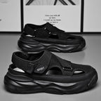 Sandales de sport homme à scratch, semelle épaisse, noir